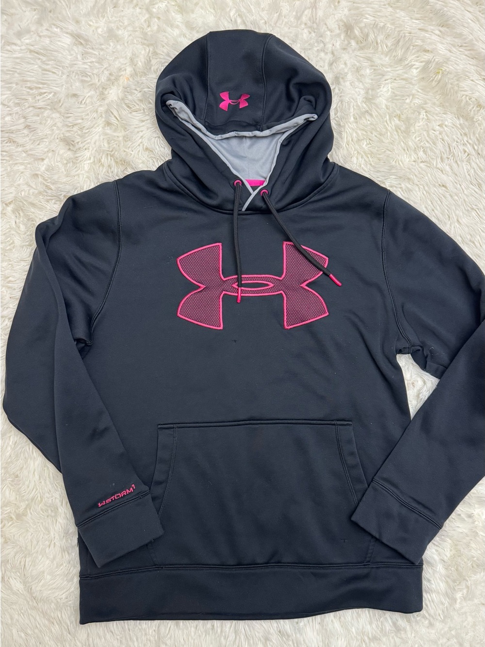 Under Armour Black Hoodie with Pink Logo - Women’s Medium